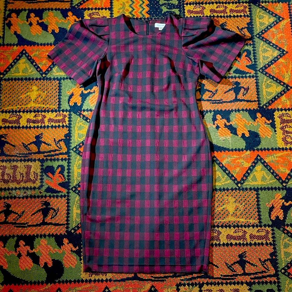 Calvin Klein Red Plaid Princess Sleeve dress, size 8